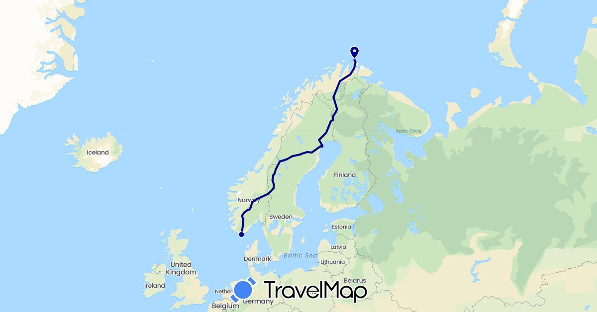 TravelMap itinerary: driving in Finland, Norway, Sweden (Europe)